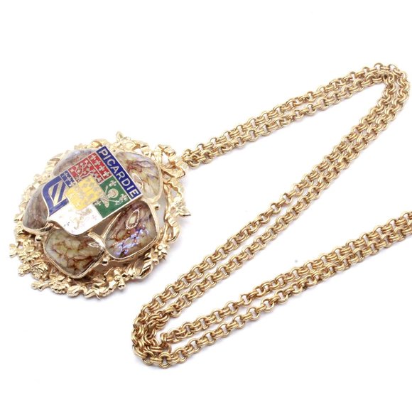 Accesocraft Picardie Royal Coat Of Arms Of France Three Red Lion Brooch Necklace - Picture 2 of 10